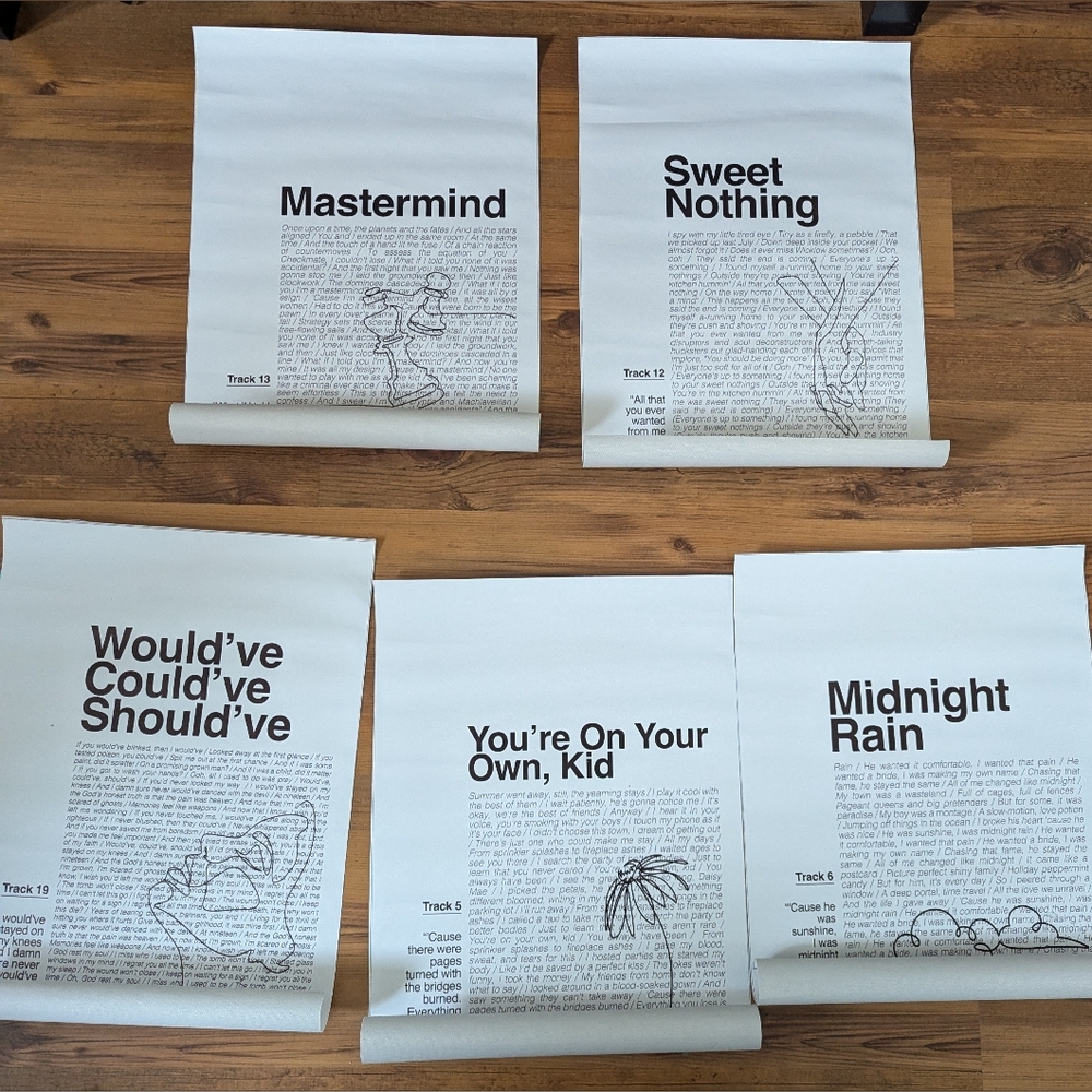 New RARE Set of 5 Taylor Swift Music Lyric Posters
